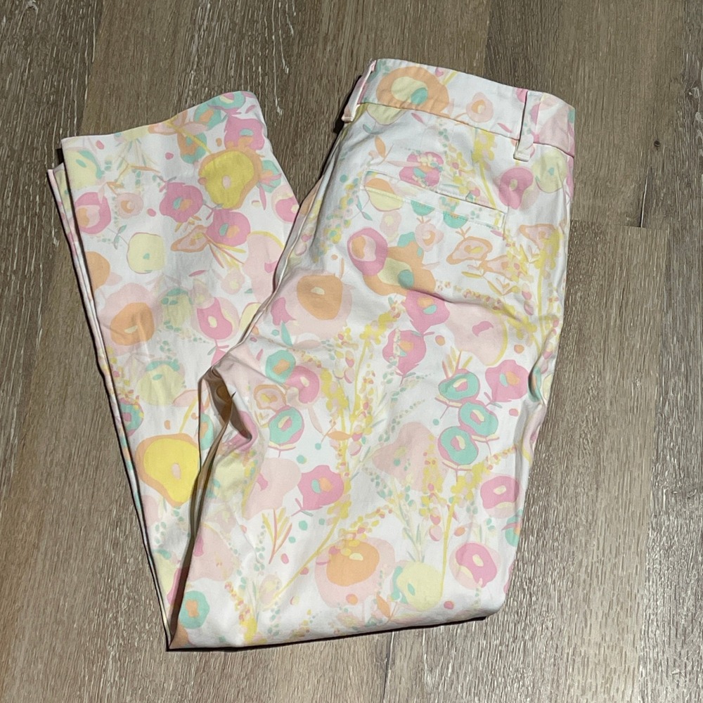 Talbots Petite Floral Print‎ Cotton Blend Crop Pants Size 2P Pastel Casual EUC
